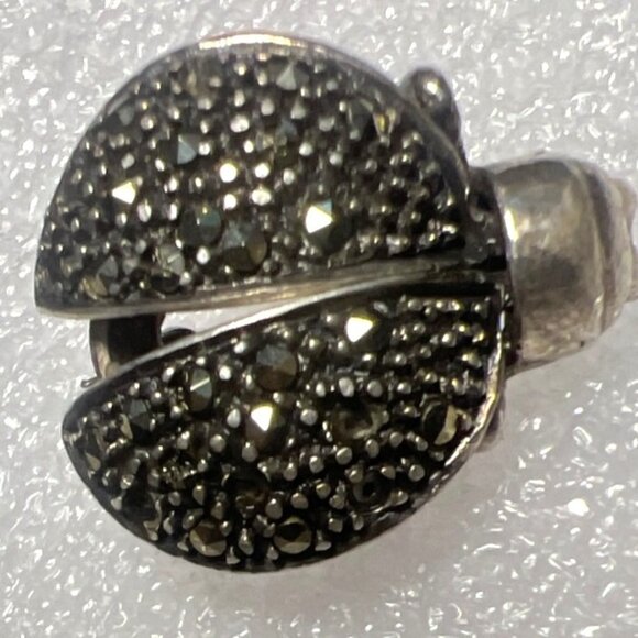 Vintage Ladybug Trembler Brooch Pin Sterling Silver Marcasite 925 Signed - Picture 7 of 7